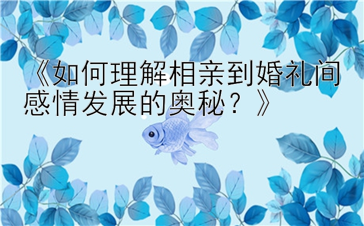 幸运飞艇计划软件推荐《如何理解相亲到婚礼间感情发展的奥秘？》