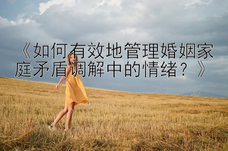 pk10《如何有效地管理婚姻家庭矛盾调解中的情绪？》